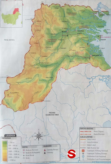 Peta Kalimantan Utara lengkap nama kabupaten dan kota