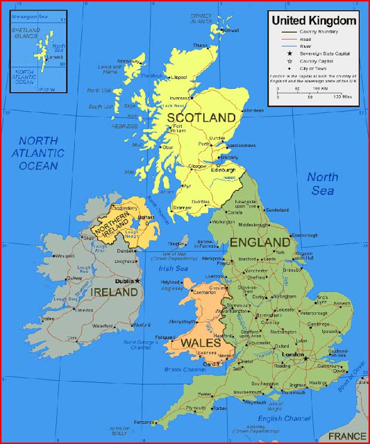 Peta Inggris (Britania Raya), Skotlandia, Irlandia Utara, Wales 1 Peta Inggris