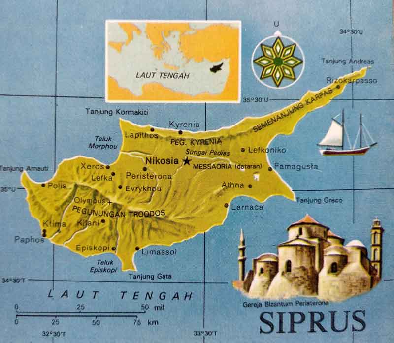 Siprus negara paling timur di Laut Tengah 1 Peta Siprus