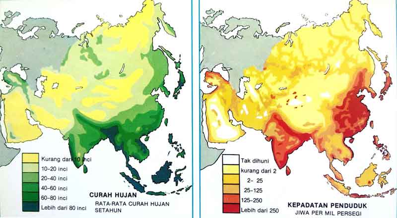 Peta curah hujan dan kepadatan penduduk Asia