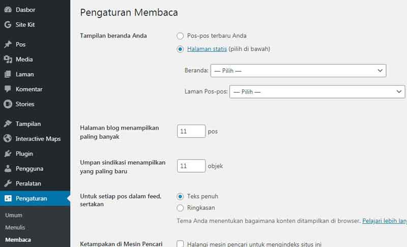 Menyiapkan Halaman Depan Statis wordpress