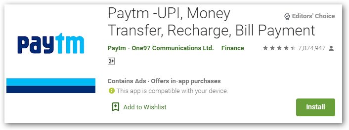 Aplikasi transfer uang Paytm UPI, Money Transfer, Recharge, Bill Payment