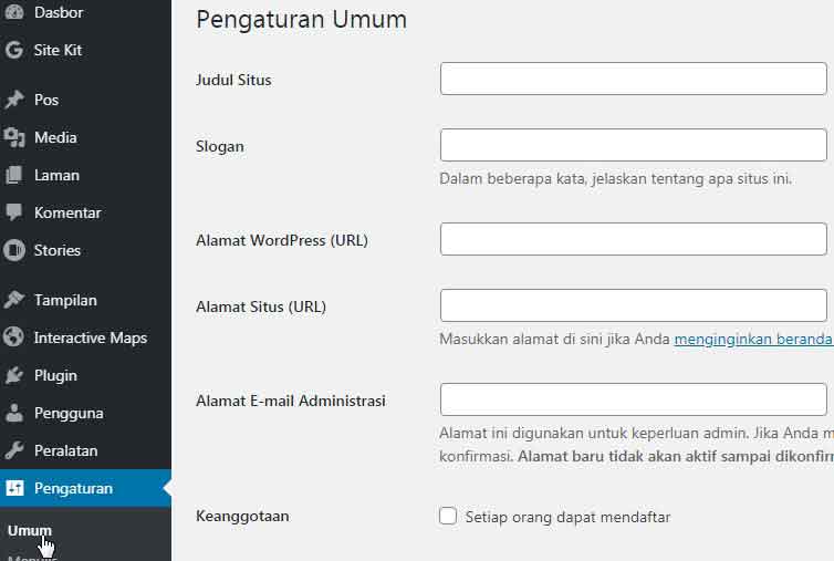 Pengaturan umum wordpress