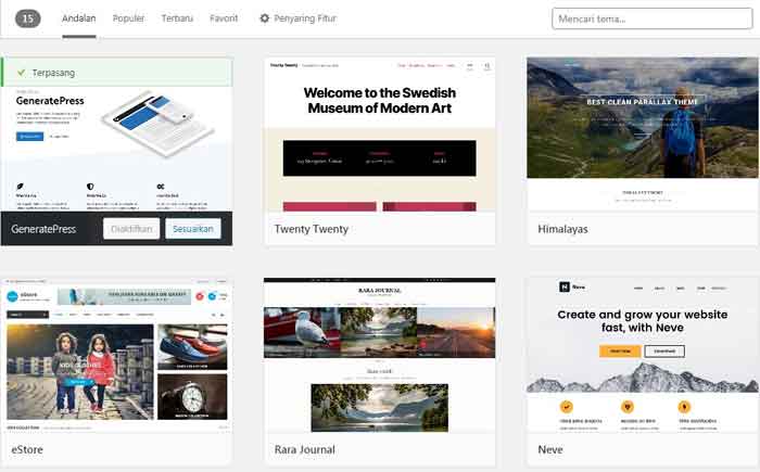 Pilih Theme wordpress