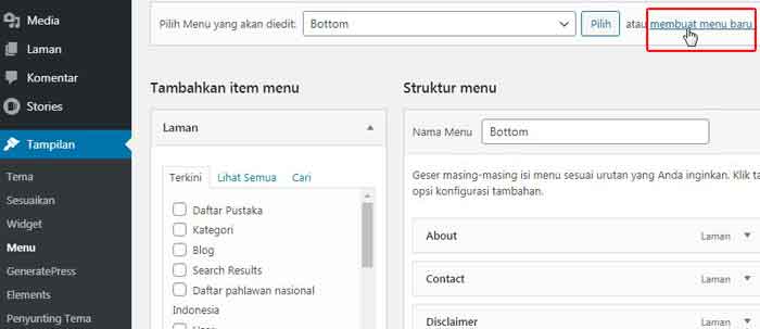 membuat menu wordpress