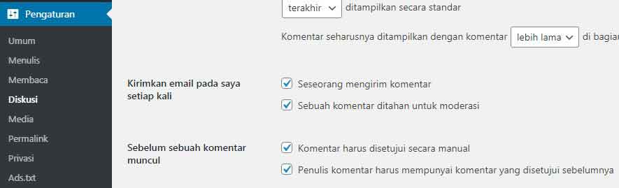 pengaturan komentar wordpress