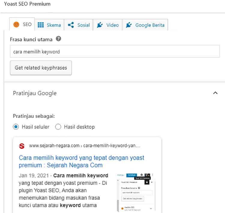 fokus keyword yoast di bawah posting