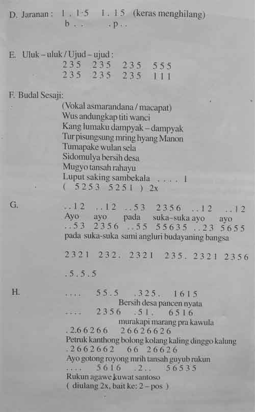 Upacara adat Genggongan Pacitan lengkap sejarah dan iringannya 5 notasi intro dan lirik gending 2