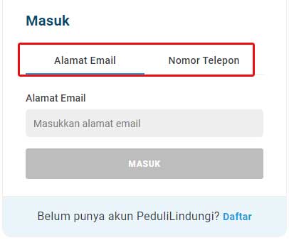 masuk-pedulilingunsi dengan email atau nomor hp