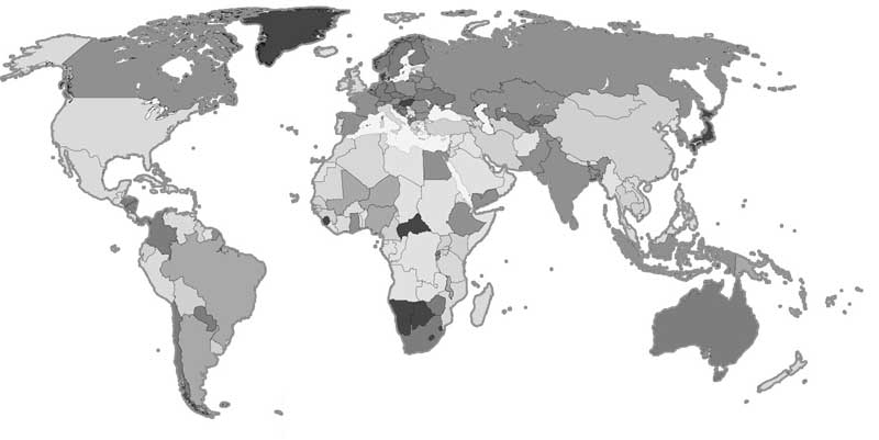 World map black and white